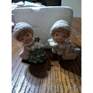 Vintage Pair Set 1980s Home Interiors HOMCO #5556 Christmas Boy Girl Figurines